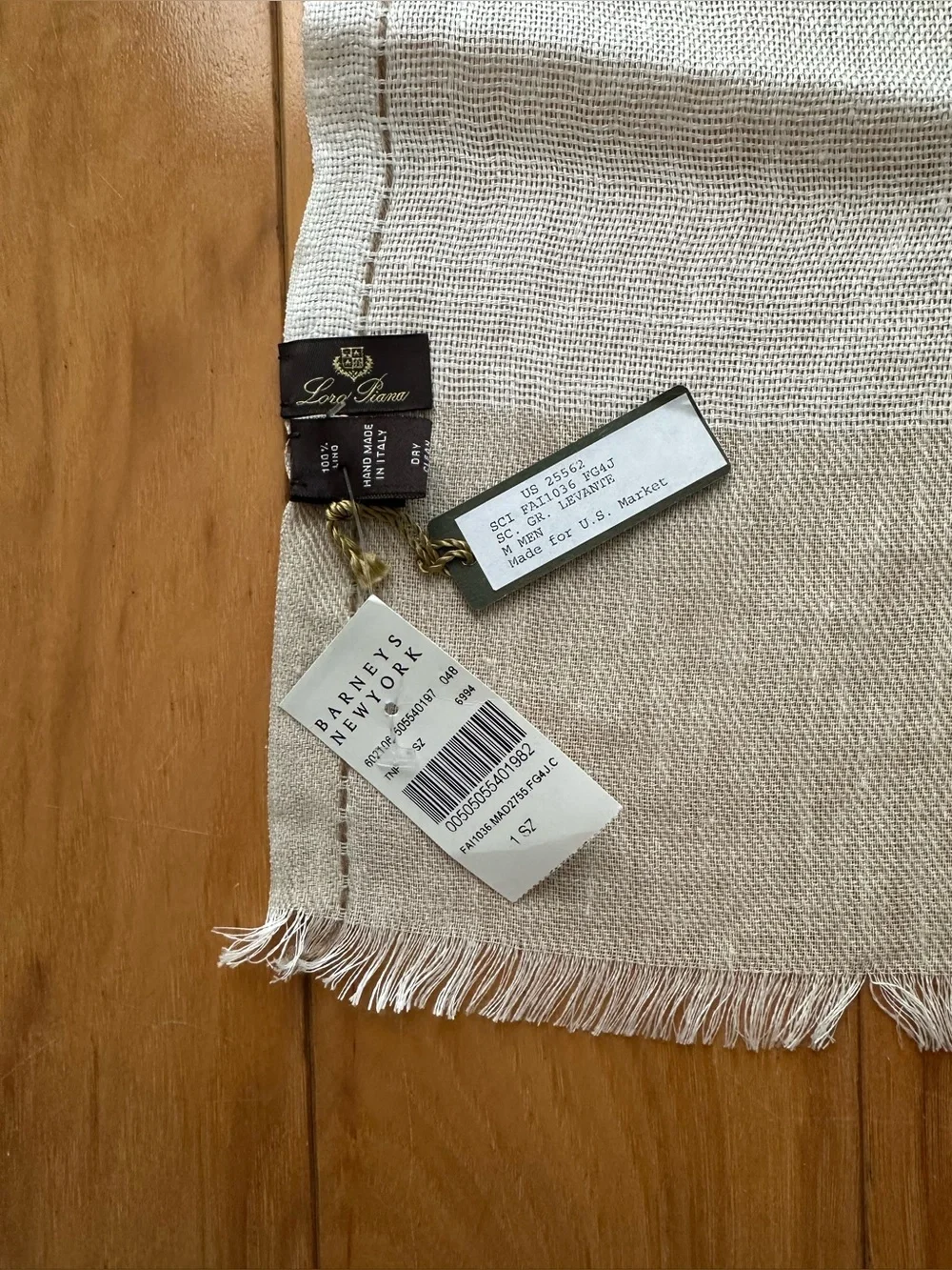 NEW Loro Piana Men’s Light Beige Linen Scarf